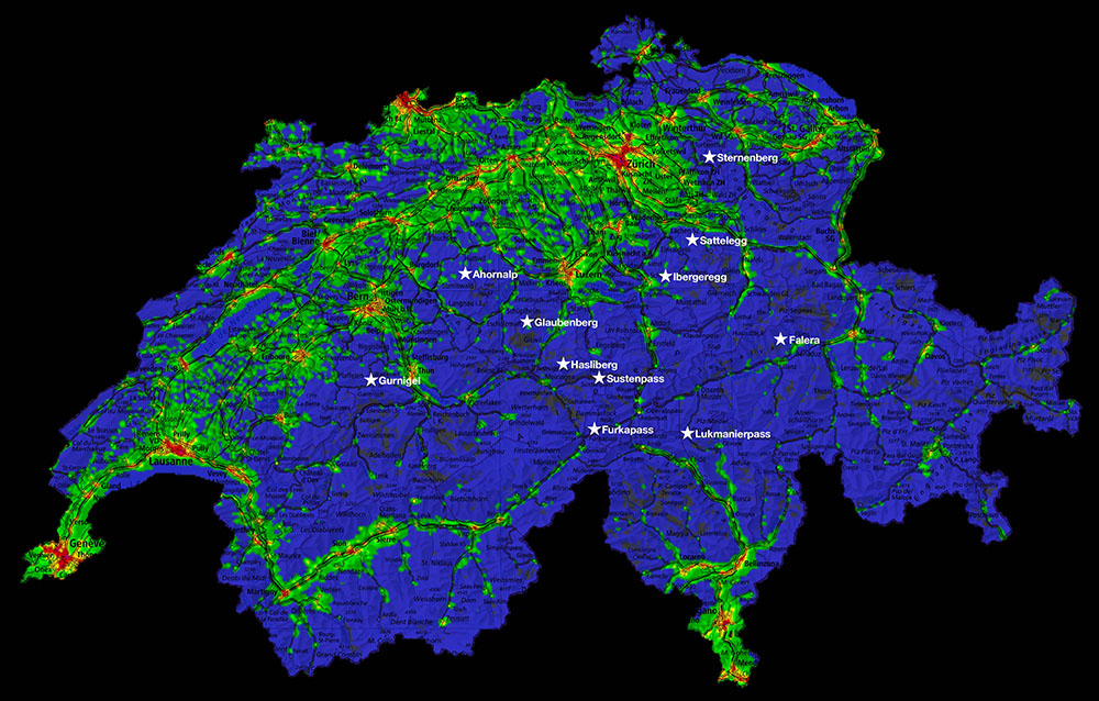 Lichtverschmutzungskarte der Schweiz 2020