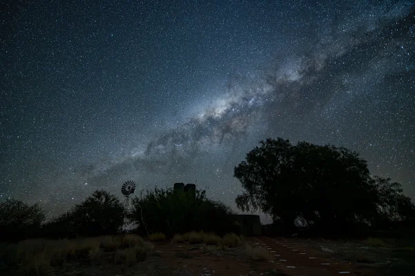 Windmill with Water Tower and Milky Way