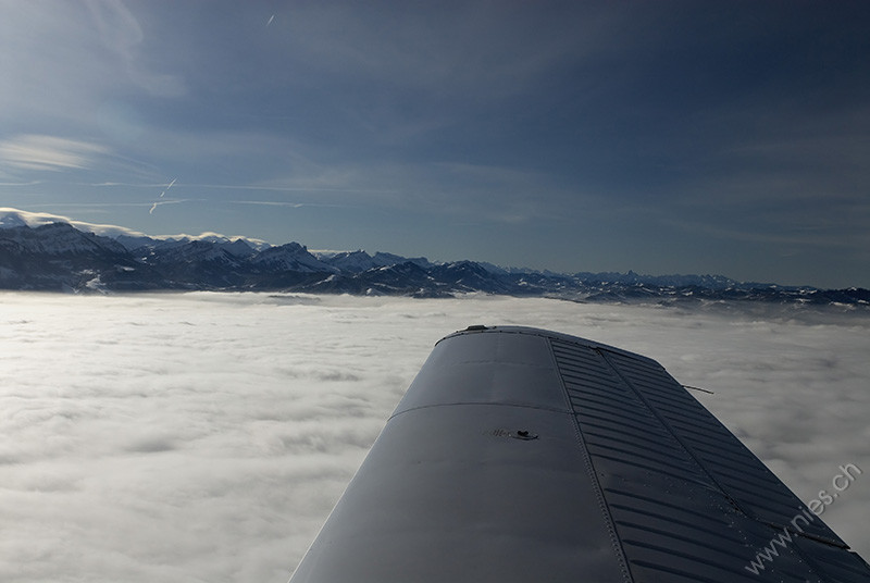 Flying above fog sea