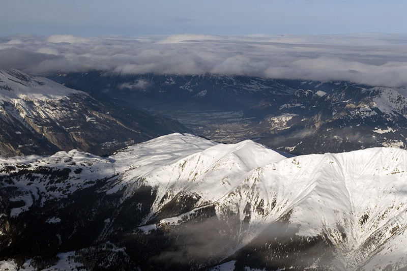 Mountain summits with snow