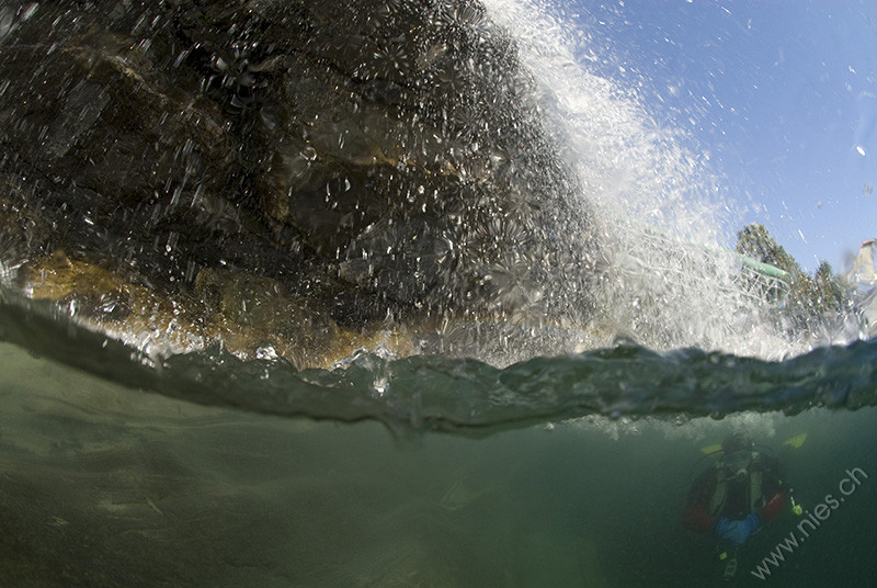 Underneath waterfall