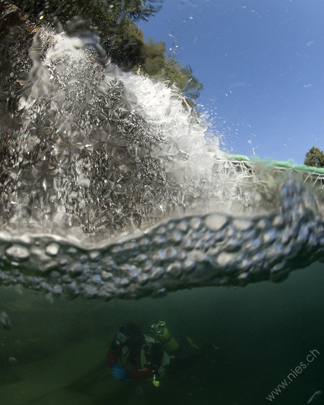 Underneath waterfall