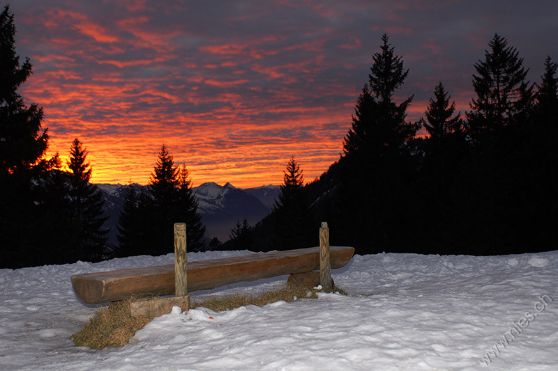 Bench with Sunset Afterglow