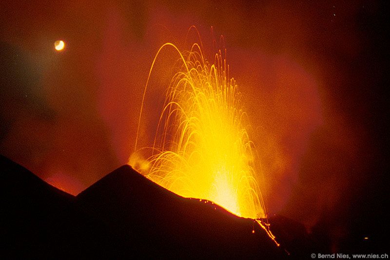 Stromboli Eruption with Moon