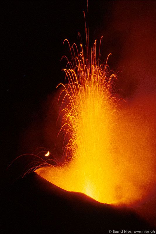 Stromboli Eruption with Moon