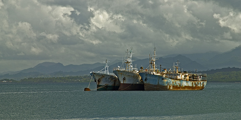 Three rusty ships