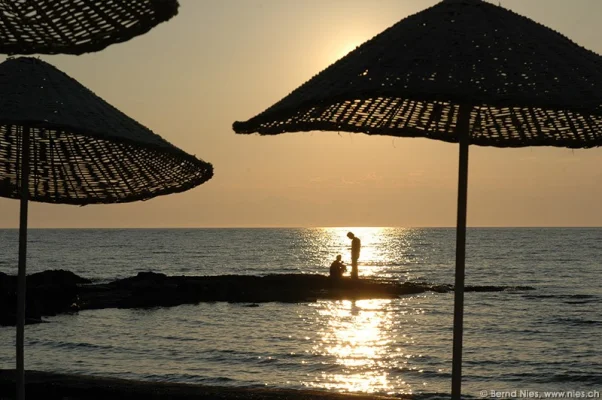 Sunset with umbrellas