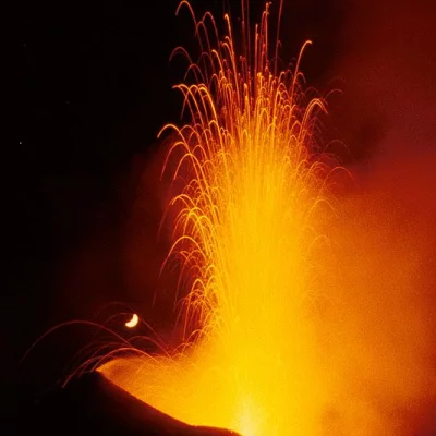 Stromboli Eruption with Moon